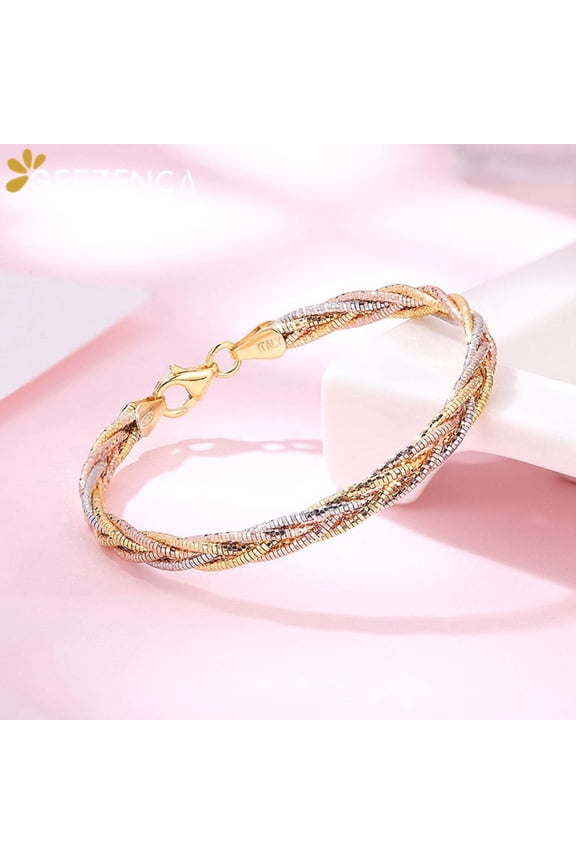Italian Handmade Weave Bracelet S925 Silver Gold Plated Three Color Five Thread Bracelets Bangle Fine Jewel Women Gift