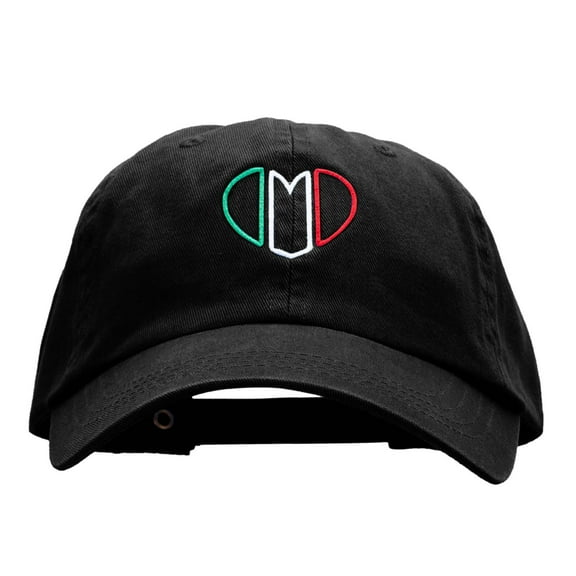 Italian Heart Embroidered Low Profile Dyed Washed Caps - Black OSFM
