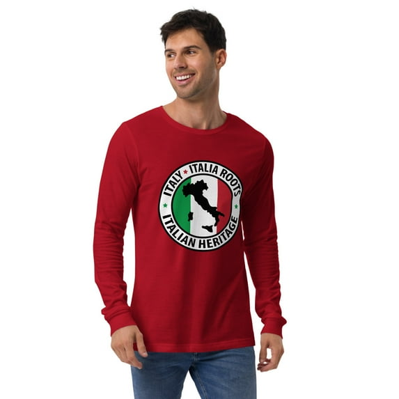 Italian Heritage Italian Flag Boot Unisex Long Sleeve Tee (Red, XS)