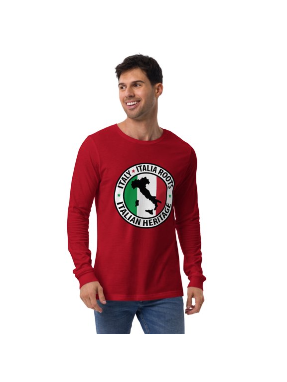 Italian Heritage Italian Flag Boot Unisex Long Sleeve Tee (Red, XS)