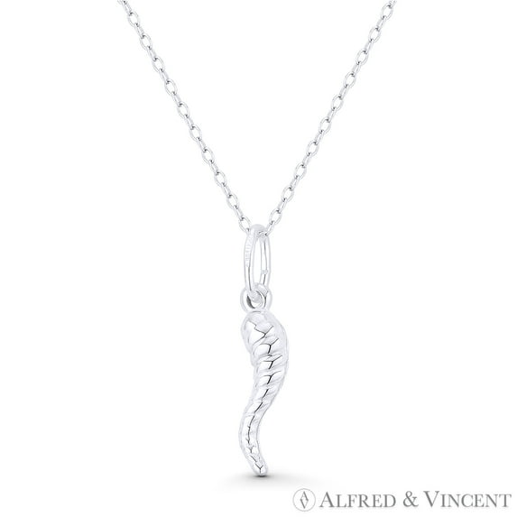 Italian Horn Corno Evil Eye Luck Charm 26mm (1in) Pendant & Chain Necklace in .925 Sterling Silver
