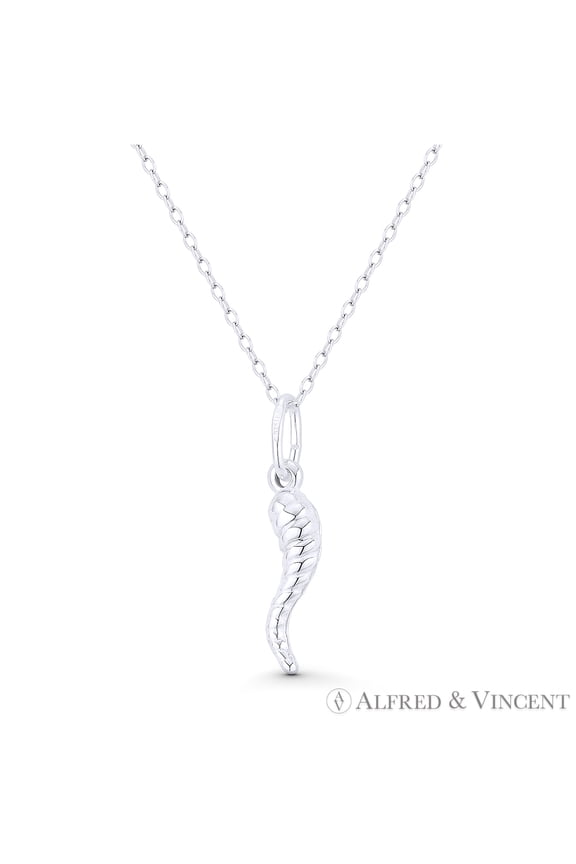 Italian Horn Corno Evil Eye Luck Charm 26mm (1in) Pendant in .925 Sterling Silver