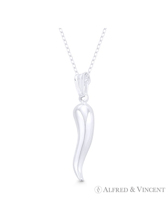 Italian Horn Corno Evil Eye Luck Charm 34mm (1.3in) Pendant in .925 Sterling Silver