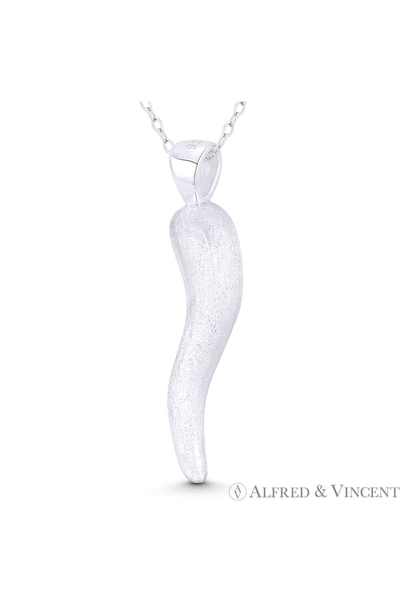 Italian Horn Corno Evil Eye Luck Charm 38mm (1.5in) Pendant in .925 Sterling Silver