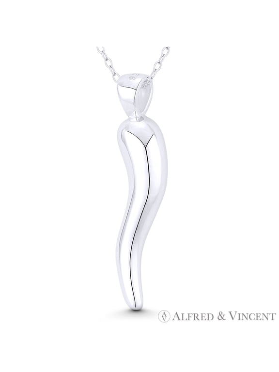 Italian Horn Corno Evil Eye Luck Charm 38mm (1.5in) Pendant in .925 Sterling Silver