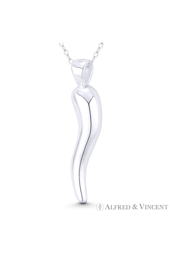 Italian Horn Corno Evil Eye Luck Charm 38mm (1.5in) Pendant in .925 Sterling Silver