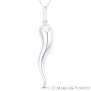 ALFRED & VINCENT Italian Horn Corno Evil Eye Luck Charm 72mm (2.8in) Pendant & Chain Necklace in .925 Sterling Silver
