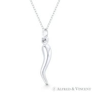 ALFRED & VINCENT Italian Horn Corno Evil Eye Luck Charm Pendant & Chain Necklace in .925 Sterling Silver