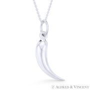 Large Hollow Italian Horn Charm Pendant In Real 14k White Gold - Foto 10
