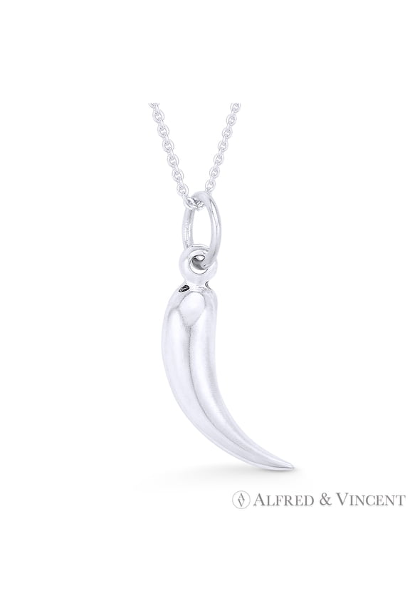 Italian Horn Corno Evil Eye Luck Charm Pendant & Chain Necklace in .925 Sterling Silver