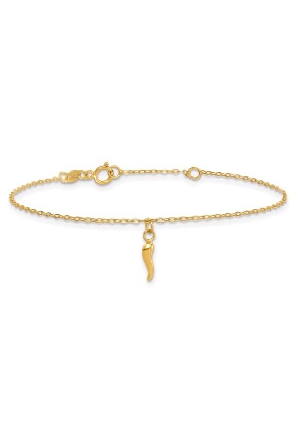 Italian Horn Dangle Bracelet 14k Gold Yellow 7.25 inch for Men & Women