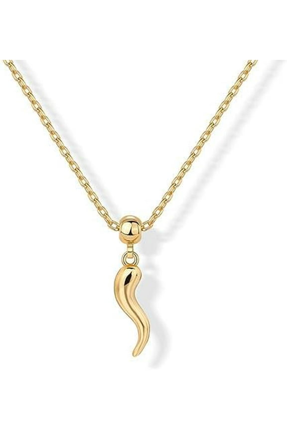Italian Horn Necklace for Women Men Stainless Steel Gold Horn Cornicello Necklace Pendant Simple Lucky Amulet Talisman Jewelry