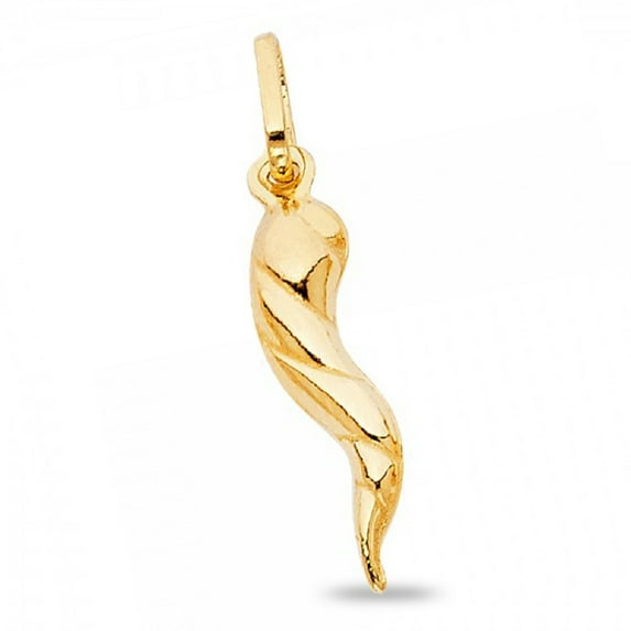 Italian Horn Pendant Solid 14k Yellow Gold Diamond Cut Charm Polished Genuine Classic 18 x 8 mm