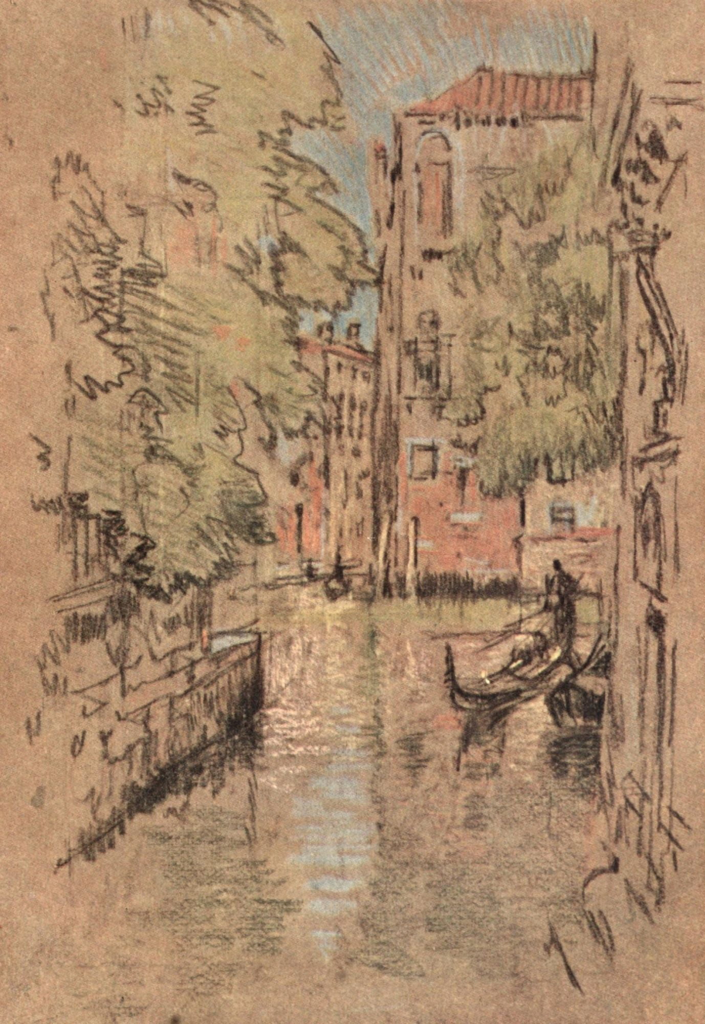 Italian Hours 1909 A Narrow Canal Venice Canvas Art - Joseph Pennell (24 x 36)