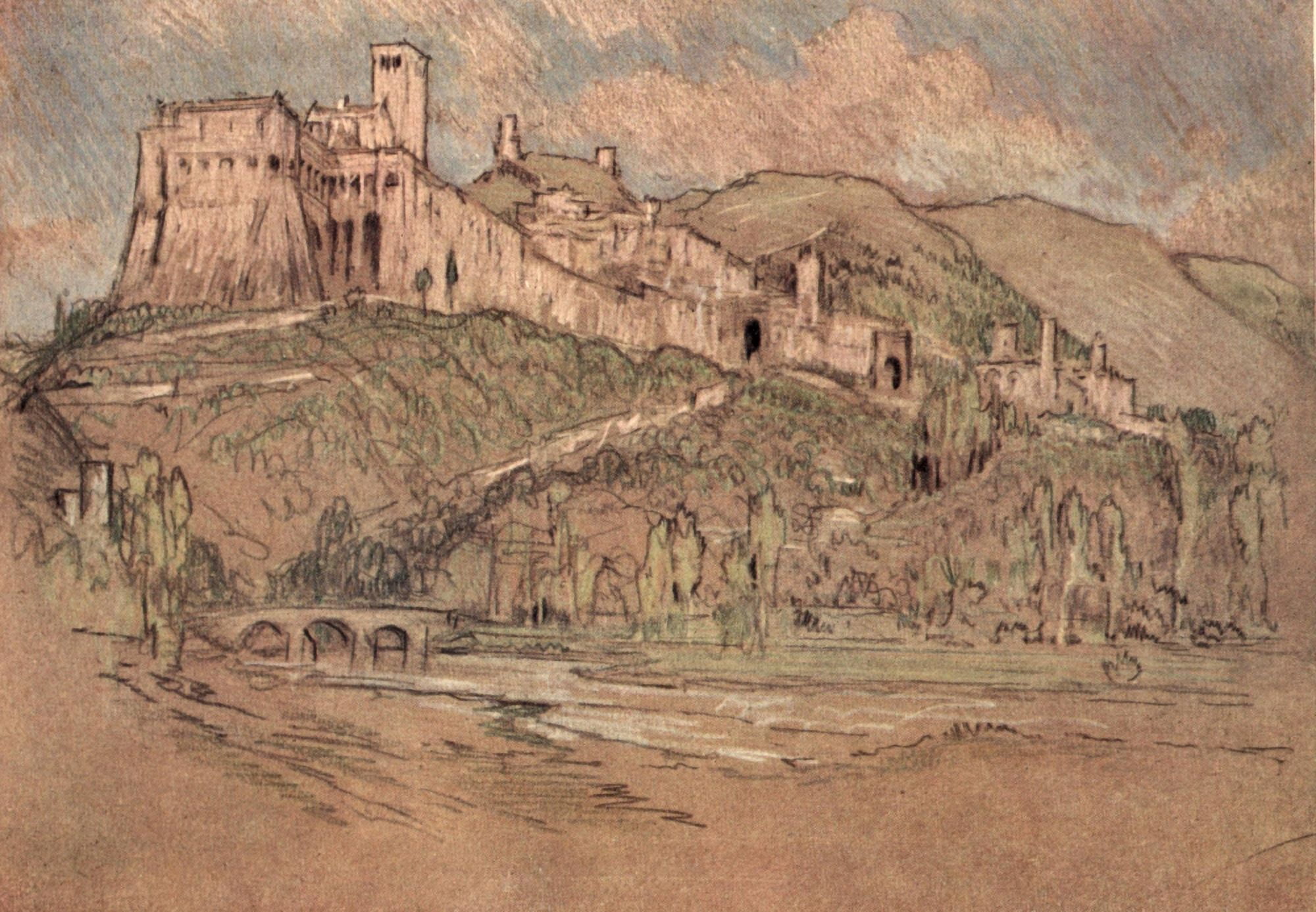 Italian Hours 1909 Assisi Canvas Art - Joseph Pennell (18 x 24)