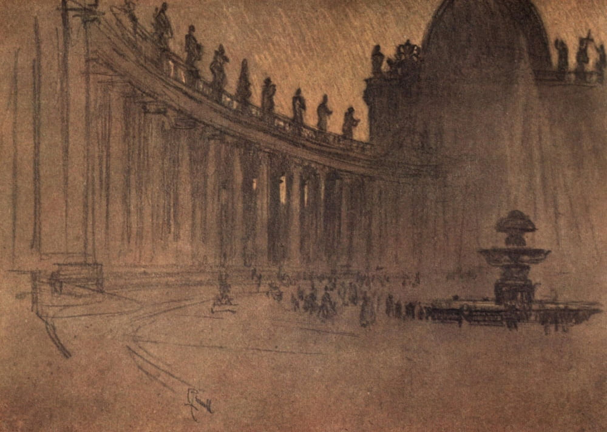 Italian Hours 1909 Colonnade of St Peter Rome Canvas Art - Joseph Pennell (18 x 24)