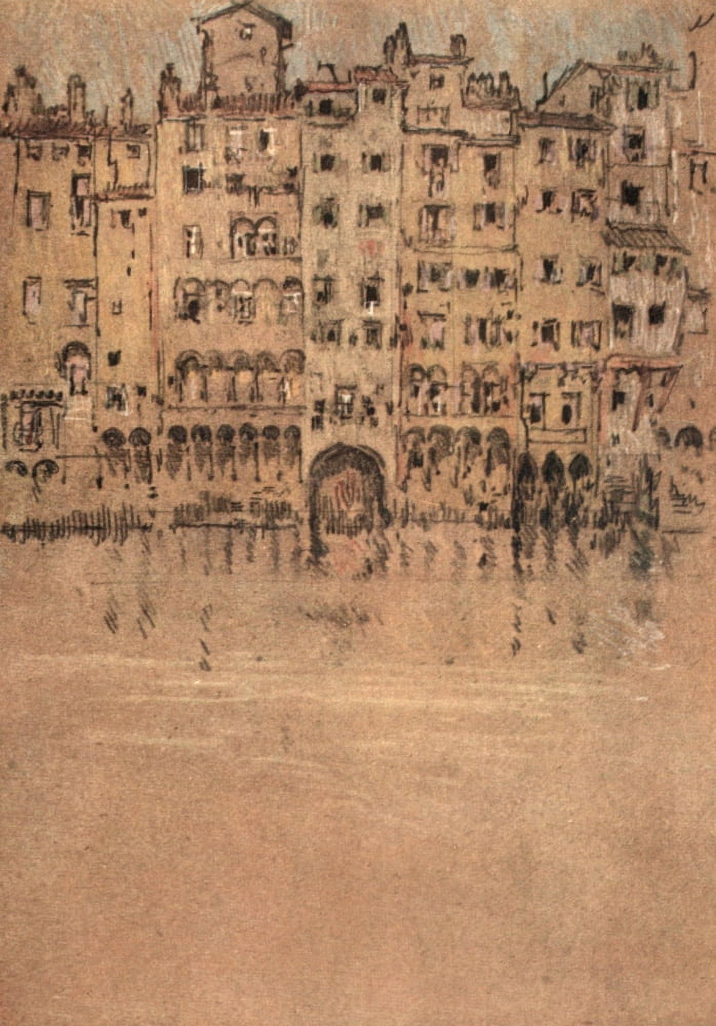 Italian Hours 1909 On the Arno Florence Canvas Art - Joseph Pennell (18 x 24)