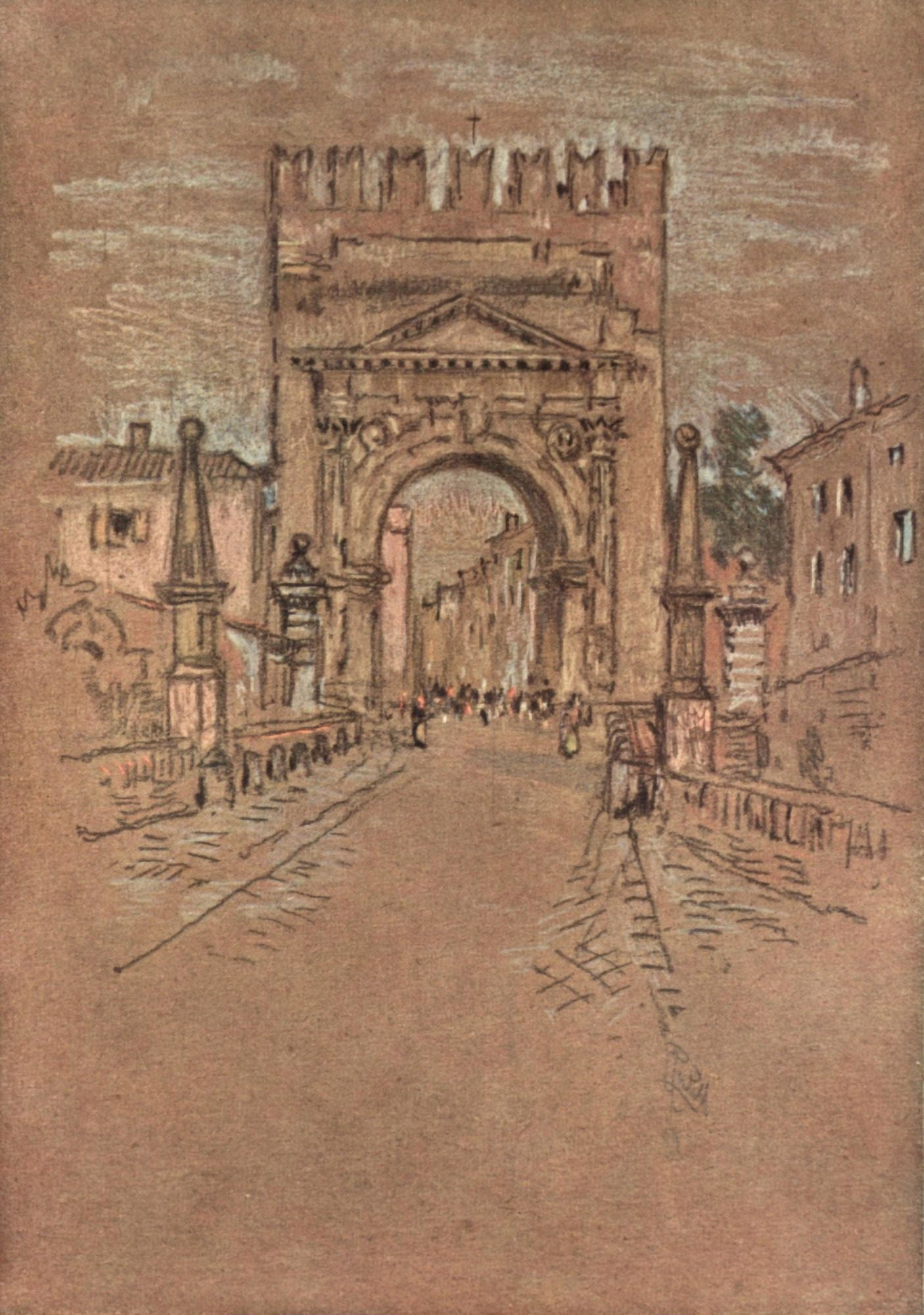 Italian Hours 1909 Roman Gateway Rimini Canvas Art - Joseph Pennell (24 x 36)