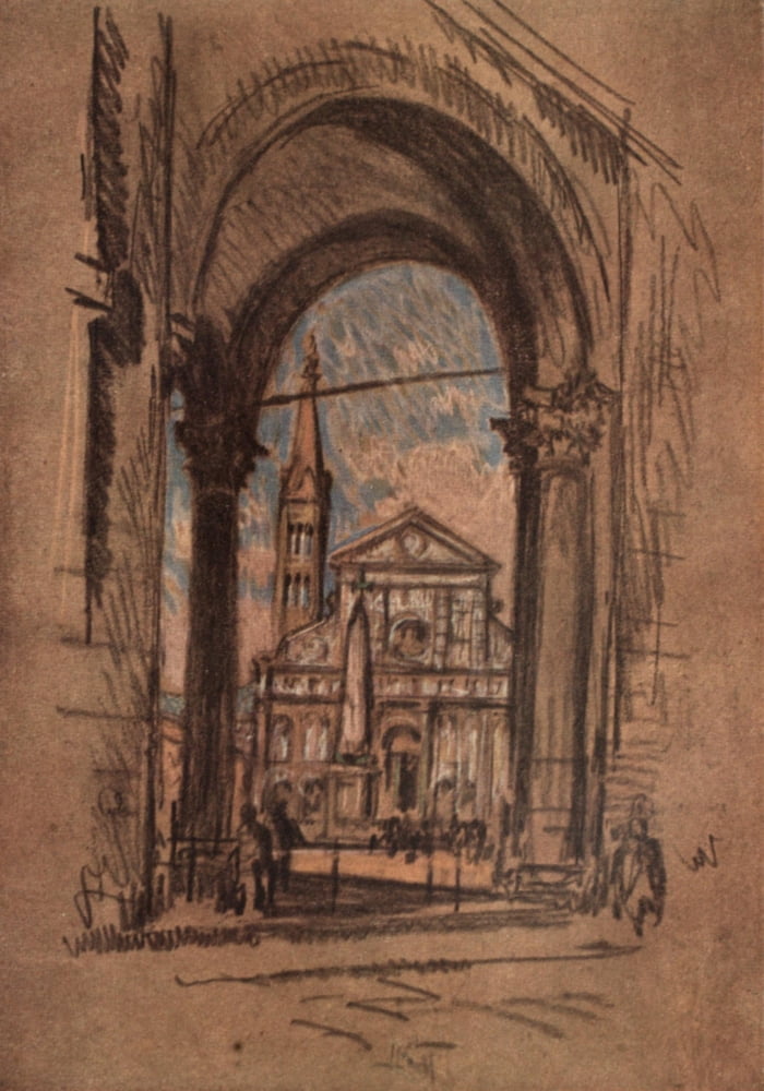 Italian Hours 1909 Santa Maria Novella Florence Canvas Art - Joseph Pennell (18 x 24)