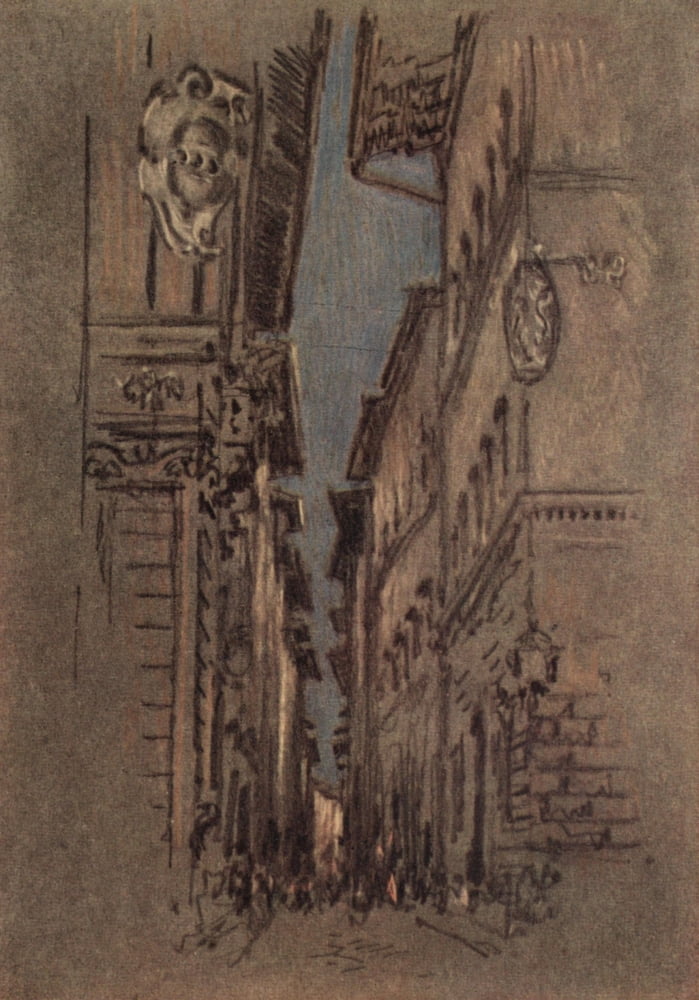 Italian Hours 1909 The Great Eaves Florence Canvas Art - Joseph Pennell (18 x 24)