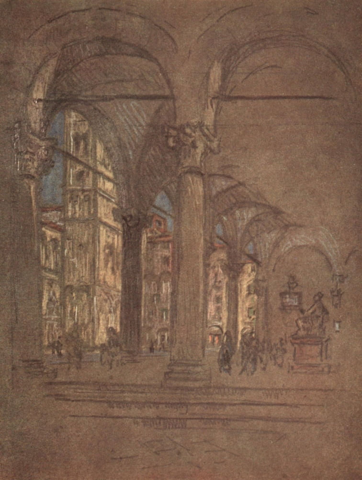 Italian Hours 1909 The Loggia Lucca Canvas Art - Joseph Pennell (24 x 36)