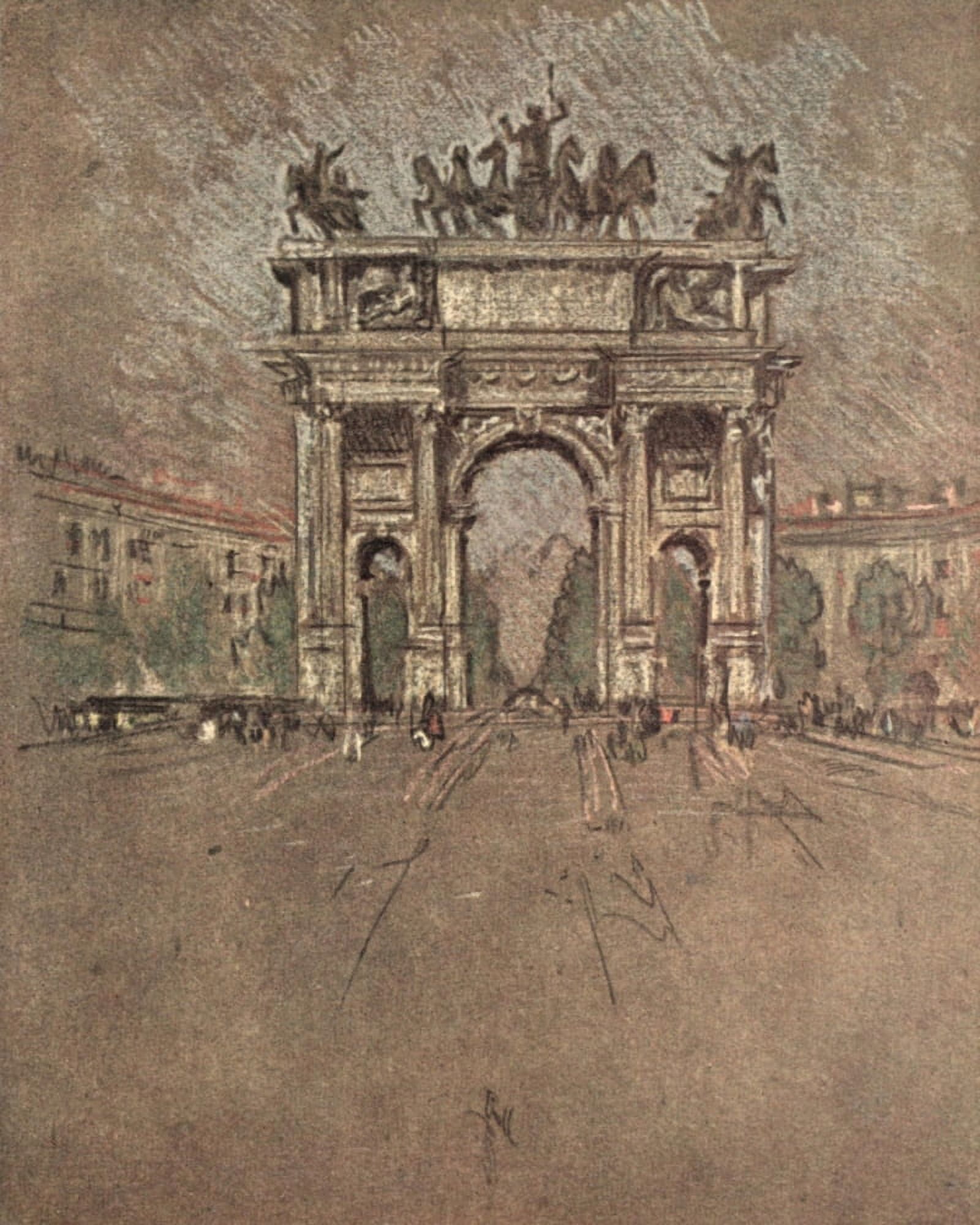 Italian Hours 1909 The Simplon Gate Milan Canvas Art - Joseph Pennell (24 x 36)