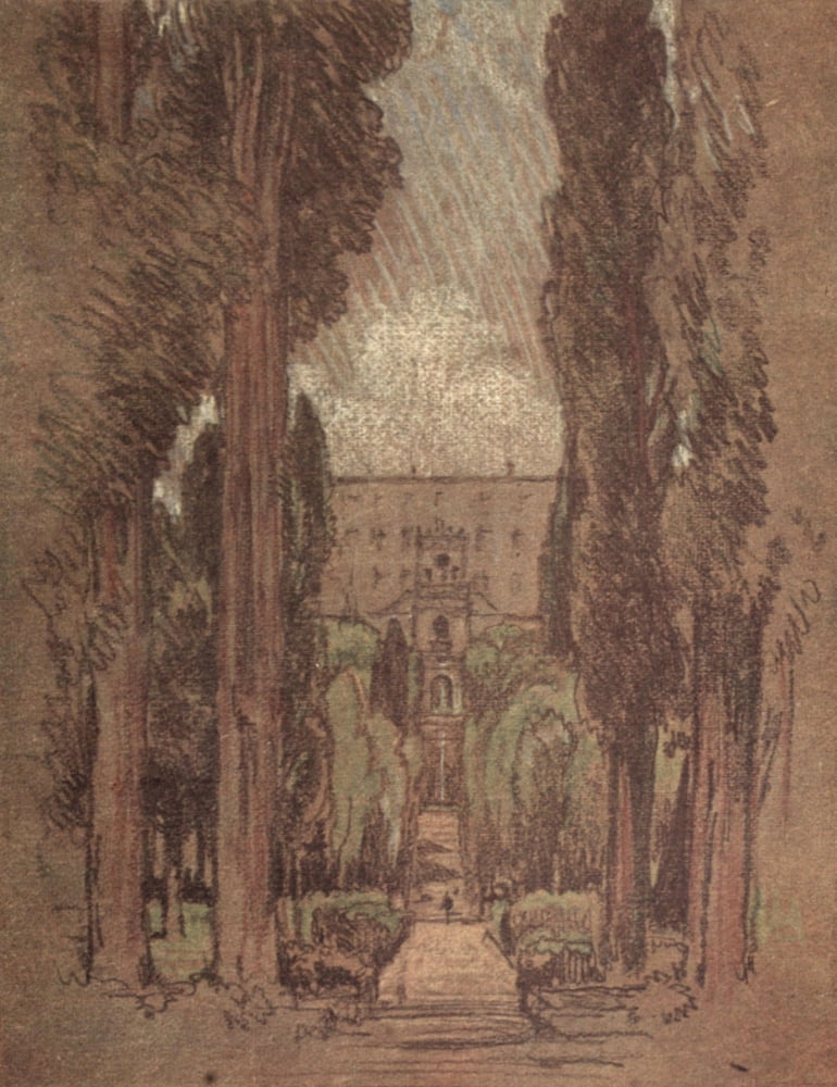 Italian Hours 1909 Villa DEste Tivoli Canvas Art - Joseph Pennell (24 x 36)