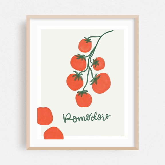 Italian-Inspired Digital Gouache Tomato Illustration for Kitchen Decor by Tove Malm - Illustration Fruit Kitchen Decor Botanical Minimalist Modern Art Pop Art Oak Framed Wall Art Print 6 x 8 inches