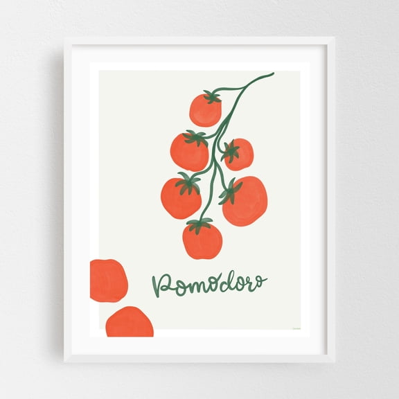 Italian-Inspired Digital Gouache Tomato Illustration for Kitchen Decor by Tove Malm - Illustration Fruit Kitchen Decor Botanical Minimalist Modern Art Pop Art White Framed Wall Art Print 6 x 8 inches