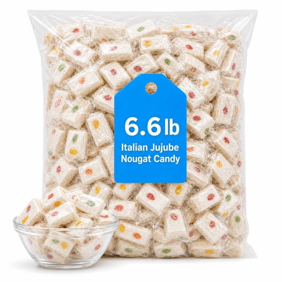 Italian Jujube Nougat Candy, Soft Chewy Fruit Flavors, 2.2 lb Bulk Bag (6.6 Pound)