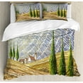 thumbnail image 1 of Italian King Size Duvet Cover Set, Van Gogh Style Italian Valley Rural Fields with European Scenery Painting Print, Decorative 3 Piece Bedding Set with 2 Pillow Shams, Multicolor, by Ambesonne, 1 of 3
