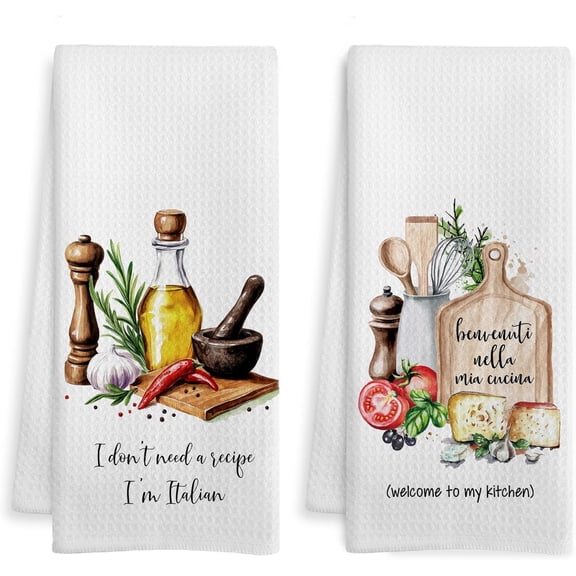 Italian Kitchen Towels, Cooking Gifts for Women Dish Tea Towels, Italian Kitchen Decor, Housewarming Gifts for New Home Decorative Hand Towel, 16x24 Inch Set of 2