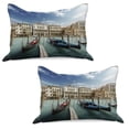 thumbnail image 1 of Italian Knitted Quilt Pillowcover Set of 2, Gondolas in the Venetian Adriatic Lagoon Historical Venezia Photo, Standard Queen Pillow Sham Bedroom, 30" x 20", Almond Green Sand Brown, by Ambesonne, 1 of 1