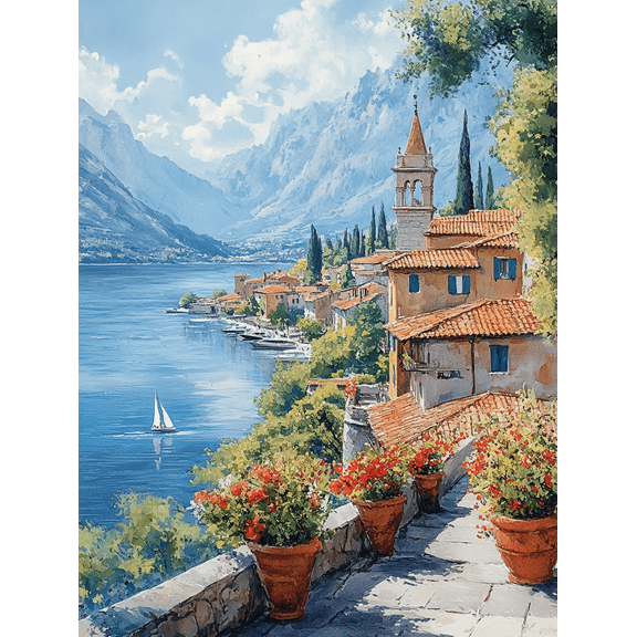 Italian Lakeside Village Canvas Print/Wall Art Suitable for Living RoomHotel Decoration and More.