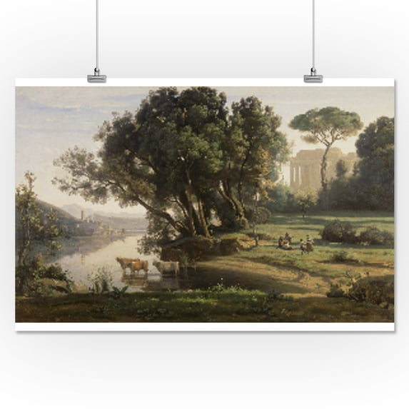 Italian Landscape - Masterpiece Classic - Artist: Jean-Baptiste-Camille Corot c. 1835 (16x24 Giclee Gallery Print, Wall Decor Travel Poster)