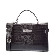 Italian Leather Lea Leather Top Handle Bag, Black