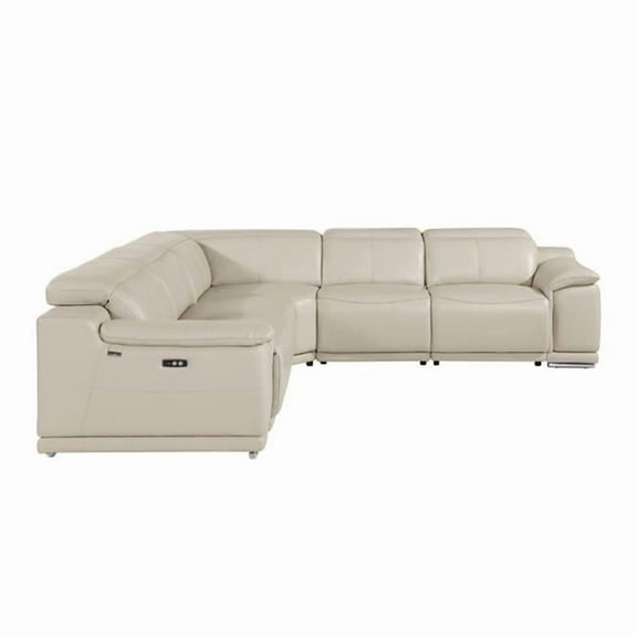 Italian Leather Modular Curved Reclining Sectional, Beige - 5 Piece