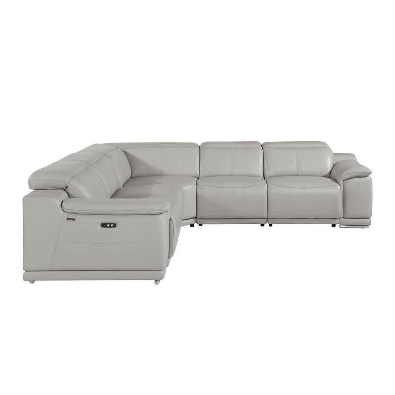 Italian Leather Modular Curved Reclining Sectional, Light Gray 5 Piece