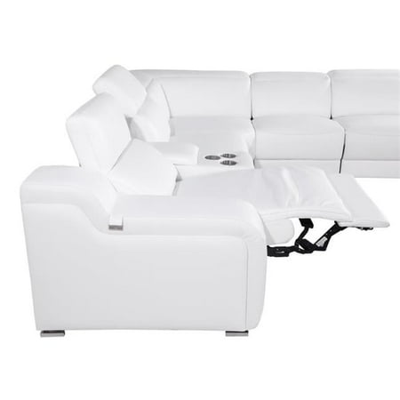 Italian Leather Power Reclining Curved Corner Sectional with Console, White - 7 Piece
