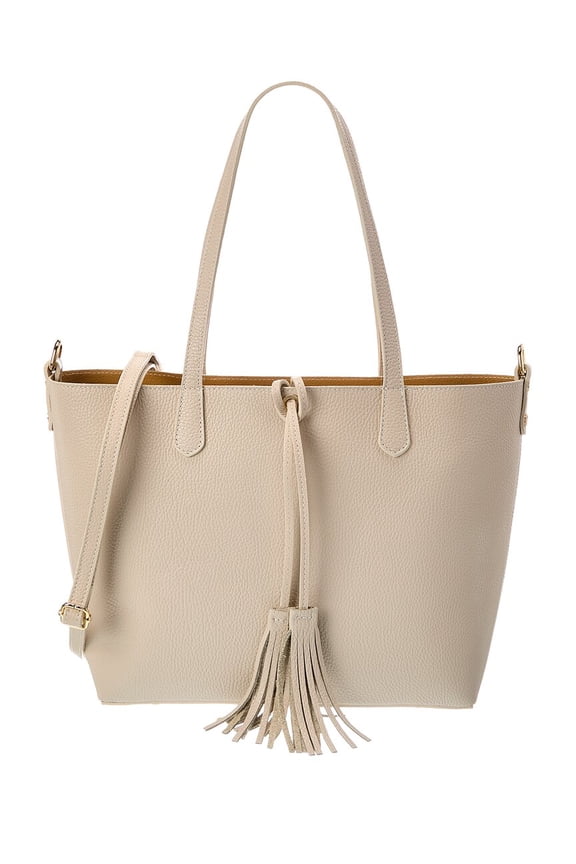Romy Leather Top Handle Bag, Beige