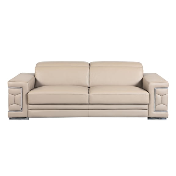 Beige Leather Sofa | Reinforced Corner Blocks | Office Waiting Area + Elegant Look