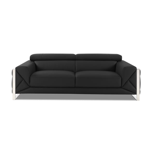 Italian Leather Sofa with Stainless Steel Chrome Legs / Modern Seating for Contemporary Homes
