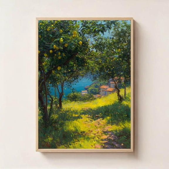 Italian Lemon Grove Poster Amalfi Coast Mediterranean Garden, Unframed Paper Poster 8x10in