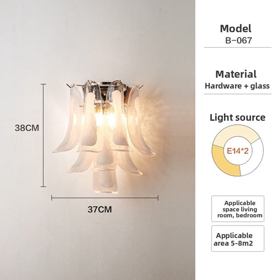 Italian Light Luxury Murano Glass Wall Sconce, French Mid-Century Bedroom Bedside Lamp, Cream Style Living Room Hallway Staircase Lighting Fixture