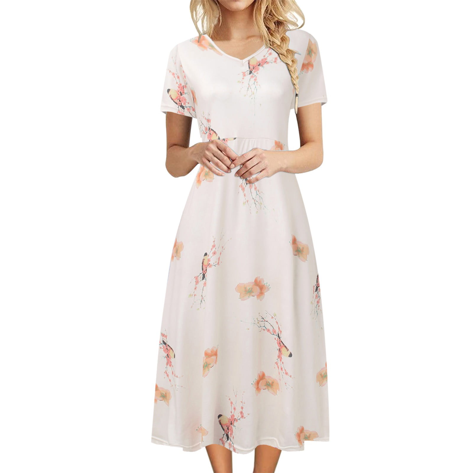 Italian rose linen dresses o neck half sleeve Maxi summer Dresses