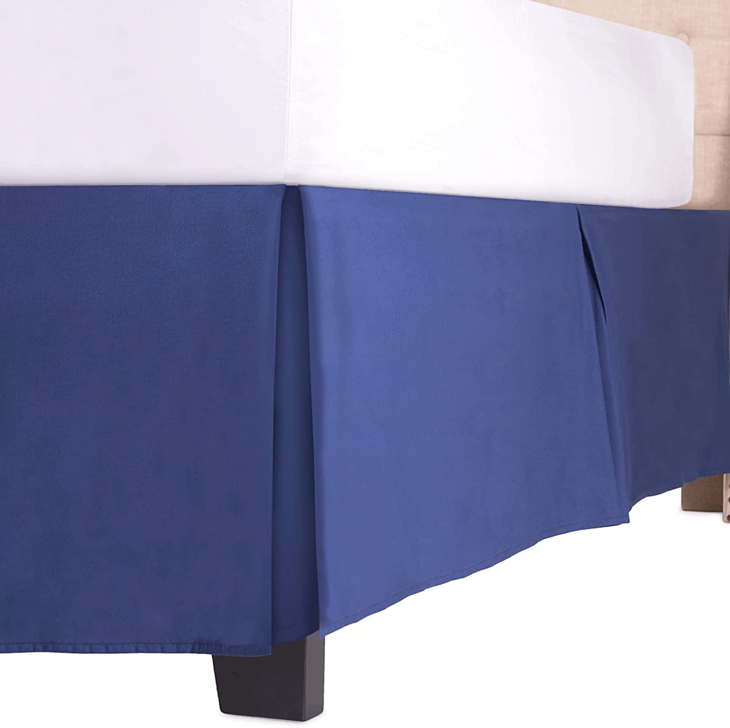 Italian Luxury Hotel Collection Bed Skirt with 15-inch Drop, Microfiber Pleated Dust Ruffle, Navy, Queen