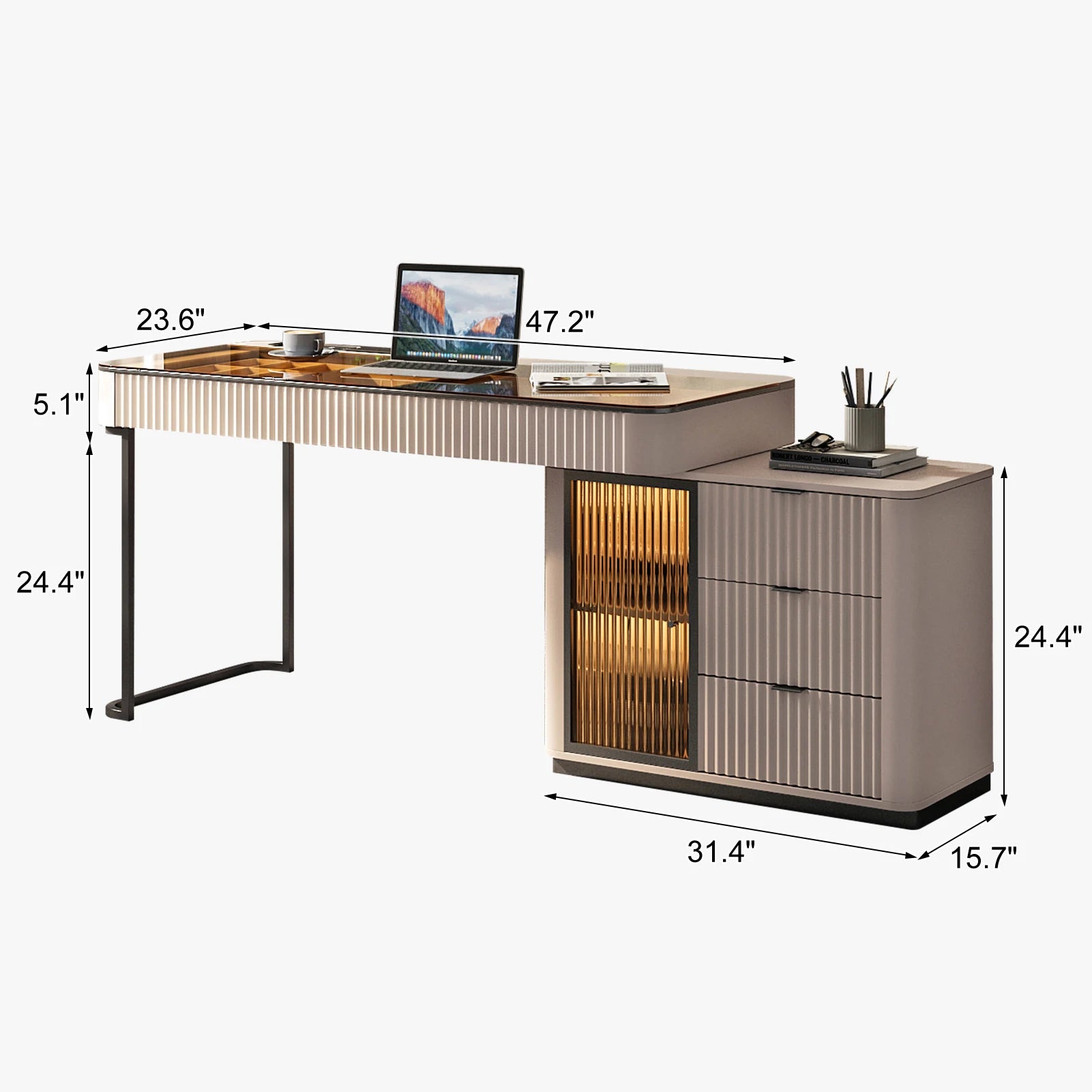 Italian Minimalist Computer Desk and Dressing Table Combo with Mirror