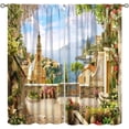 thumbnail image 1 of Italian Natural Scenery Country Curtain,Romantic Flowers Retro Town Landscape Print Window Drapes for Bedroom Living Room Kitchen Set 2 Panels,84x84 Inches, Style-8, 1 of 5