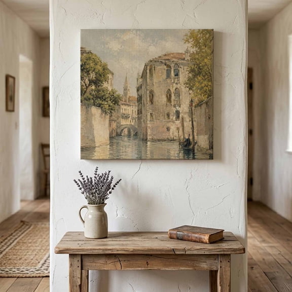 Italian Palazzo Canvas Wall Art for Living Room Bedroom Bathroom, Romantic Classic Historic Venetian Waterway Vintage Canvas Art Wall Decor, Artwork for Walls Home Office Decor, 8"x8"