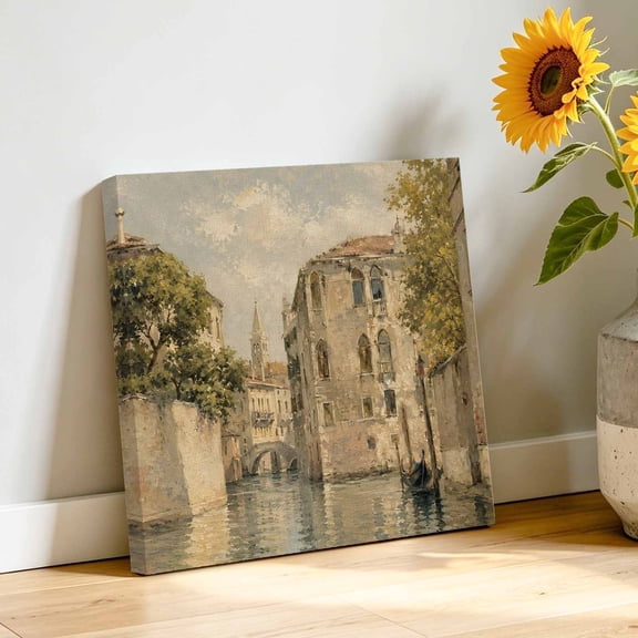 Italian Palazzo Canvas Wall Art, Romantic Classic Historic Venetian Waterway Vintage Pictures Wall Decor Wooden Framed Artwork Art Prints for Living Room Hallway Bedroom Office 10"x10"